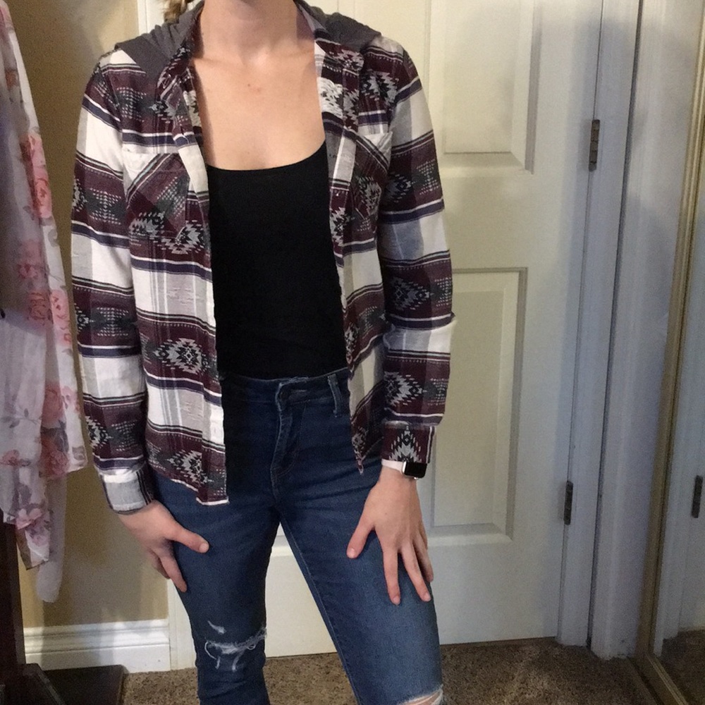 Flannel button up hoodie